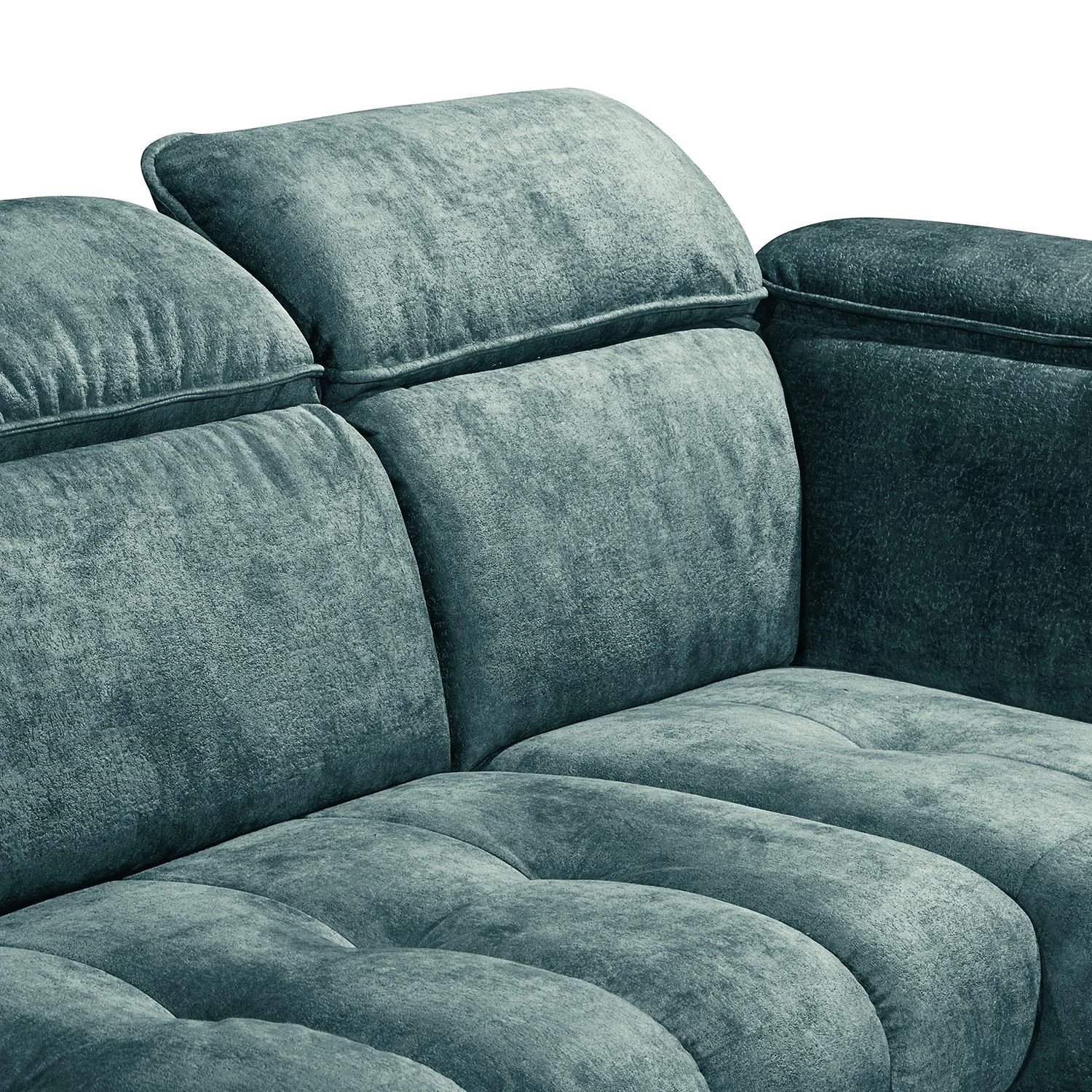 Loftscape Canapé panoramique Grillon - Velours - Velours Insa: Bleu fumée - Méridienne courte à gauche / longue à droite (vue de face) 12 Loftscape Canapé panoramique Grillon - Velours - Velours Insa: Bleu fumée - Méridienne courte à gauche / longue à droite (vue de face) – Image 12