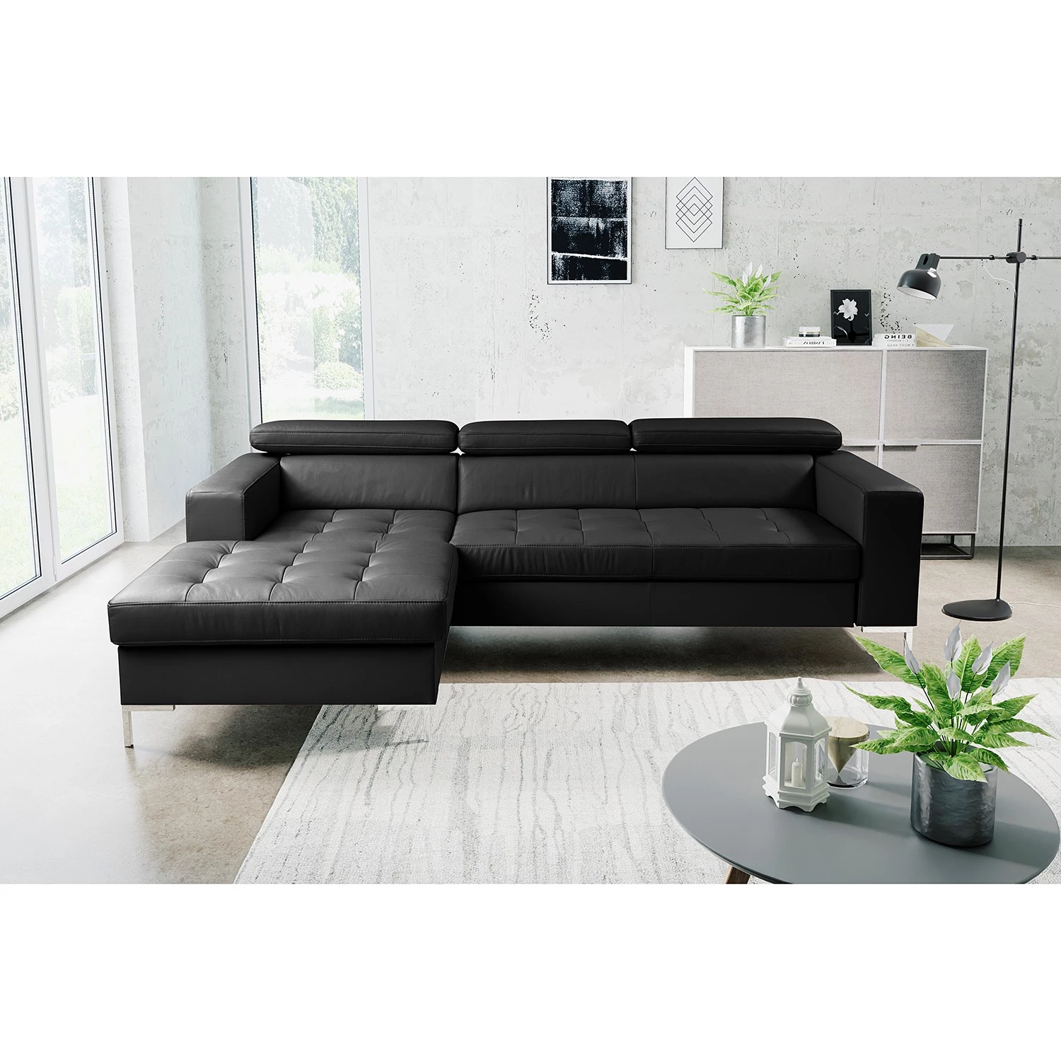 Fredriks Canapé d’angle Much Dewchurch - Cuir véritable - Cuir Mabra: Noir - Méridienne courte à gauche (vue de face) 2 Fredriks Canapé d’angle Much Dewchurch - Cuir véritable - Cuir Mabra: Noir - Méridienne courte à gauche (vue de face) – Image 2