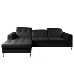 Fredriks Canapé d’angle White Pine - Cuir véritable - Cuir Mabra: Noir - Méridienne courte à gauche (vue de face)