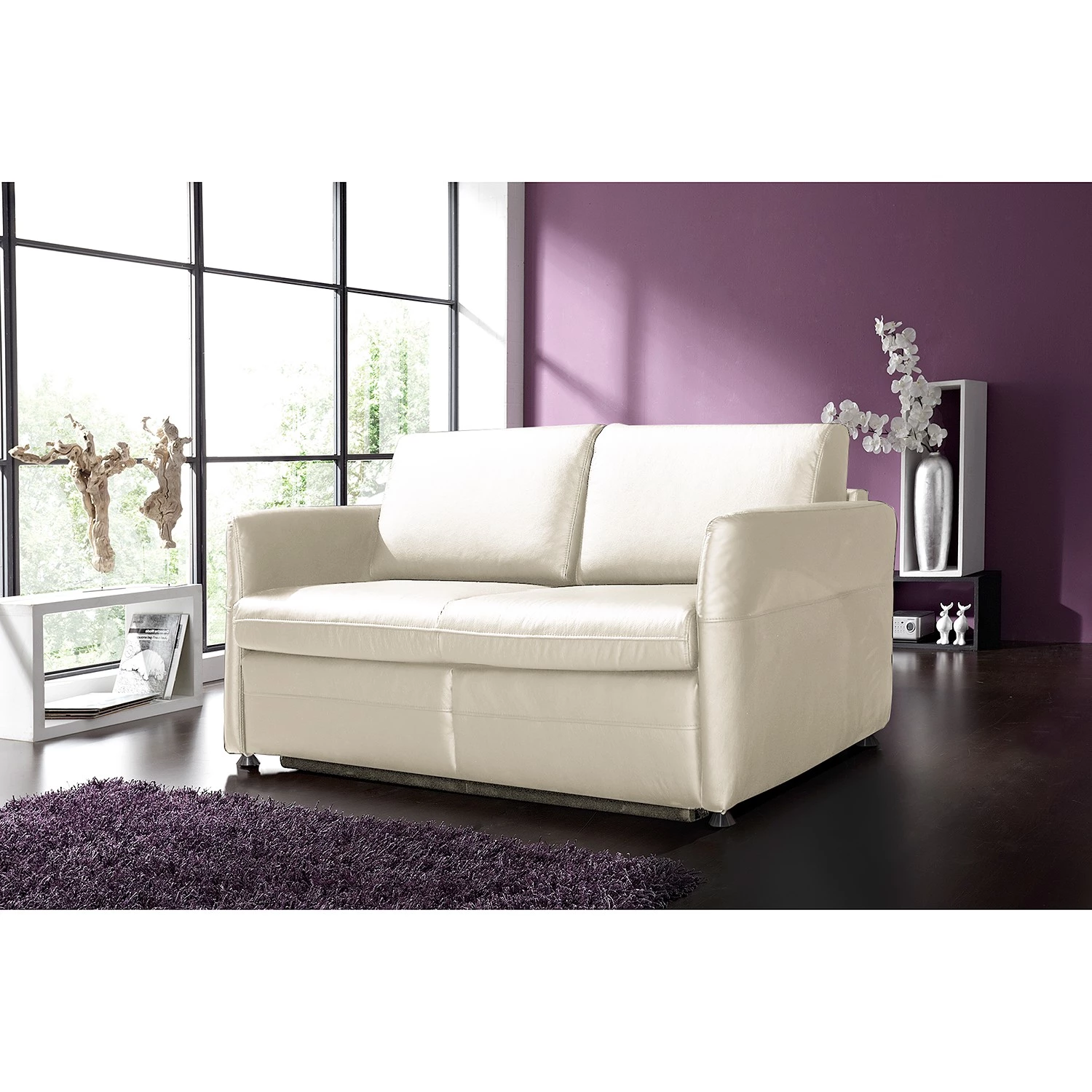 Fredriks Canapé convertible Bielle - Cuir véritable - Cuir Leela: Blanc 2 Fredriks Canapé convertible Bielle - Cuir véritable - Cuir Leela: Blanc – Image 2