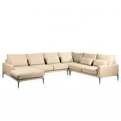 Fredriks Canapé panoramique Garlin - Tissu - Tissu Sogol: Beige - Méridienne courte à gauche / longue à droite (vue de face)