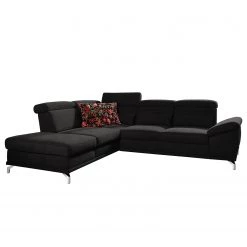 Loftscape Canapé d’angle Tamaris II - Tissu - Tissu Palila: Noir - Angle à gauche (vu de face) - Avec fonction couchage