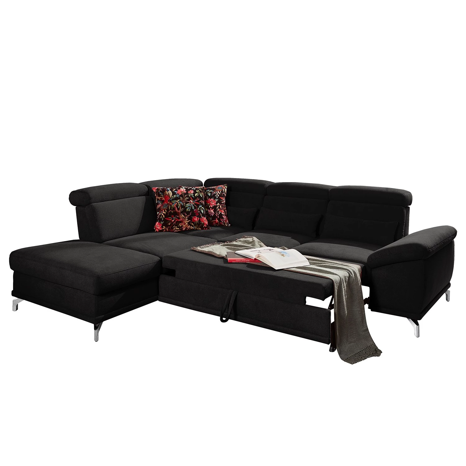 Loftscape Canapé d’angle Tamaris II - Tissu - Tissu Palila: Noir - Angle à gauche (vu de face) - Avec fonction couchage 3 Loftscape Canapé d’angle Tamaris II - Tissu - Tissu Palila: Noir - Angle à gauche (vu de face) - Avec fonction couchage – Image 3