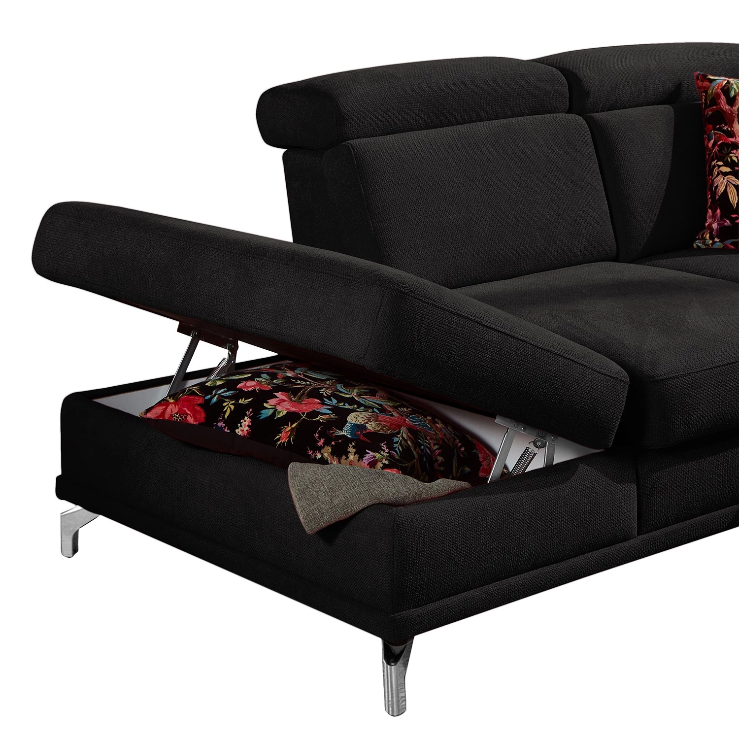 Loftscape Canapé d’angle Tamaris II - Tissu - Tissu Palila: Noir - Angle à gauche (vu de face) - Avec fonction couchage 7 Loftscape Canapé d’angle Tamaris II - Tissu - Tissu Palila: Noir - Angle à gauche (vu de face) - Avec fonction couchage – Image 7