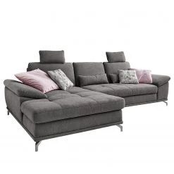 Loftscape Canapé d’angle Odenas - Tissu - Tissu Palila: Fango - Méridienne courte à gauche (vue de face) - Avec fonction couchage