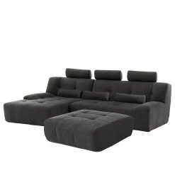 Fredriks Canapé d’angle Valleres - Tissu - Tissu Nila: Noir - Méridienne courte à gauche (vue de face) - Avec repose-pieds