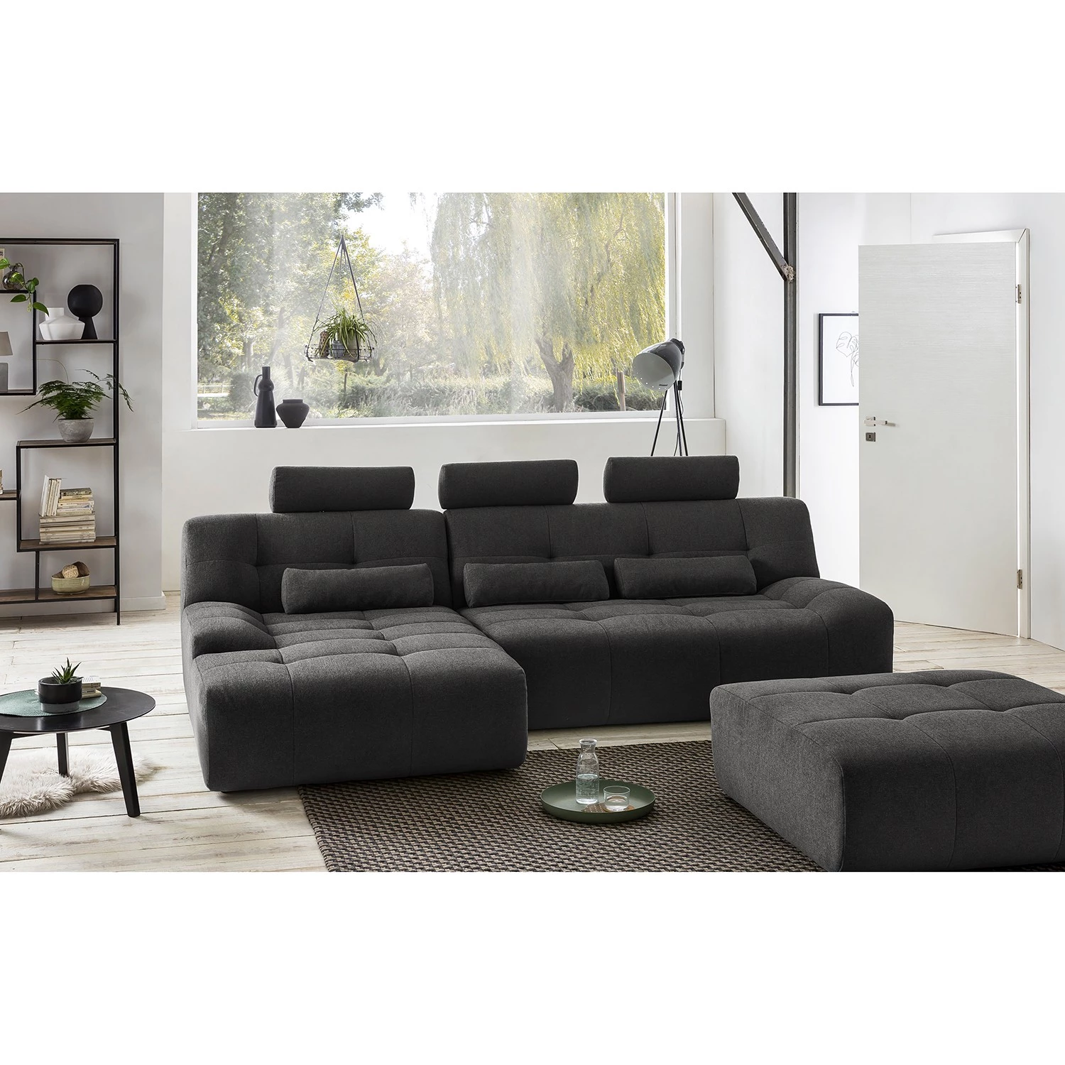 Fredriks Canapé d’angle Valleres - Tissu - Tissu Nila: Noir - Méridienne courte à gauche (vue de face) - Avec repose-pieds 2 Fredriks Canapé d’angle Valleres - Tissu - Tissu Nila: Noir - Méridienne courte à gauche (vue de face) - Avec repose-pieds – Image 2