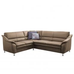 Loftscape Canapé d’angle Guillon - Microfibre - Microfibre Taeko: Marron foncé - Alignement à droite - Avec fonction couchage