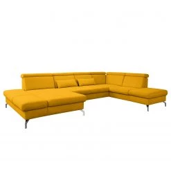 Loftscape Canapé panoramique Ordizan - Tissage à plat - Tissu Olea: Jaune moutarde - Méridienne courte à gauche / longue à droite (vue de face)