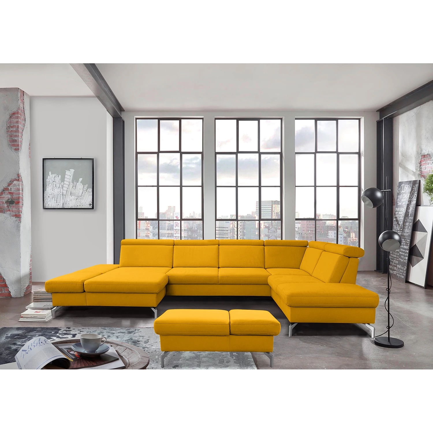 Loftscape Canapé panoramique Ordizan - Tissage à plat - Tissu Olea: Jaune moutarde - Méridienne courte à gauche / longue à droite (vue de face) 2 Loftscape Canapé panoramique Ordizan - Tissage à plat - Tissu Olea: Jaune moutarde - Méridienne courte à gauche / longue à droite (vue de face) – Image 2