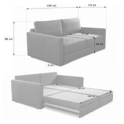 Loftscape Canapé Guillac (2 places) - Tissage à plat - Tissu Gila: Gris - Avec fonction couchage -Canapés Soldes Magasin 1000253880 210419 15193701380 SKETCH DETAILS P000000001000253880 sketch