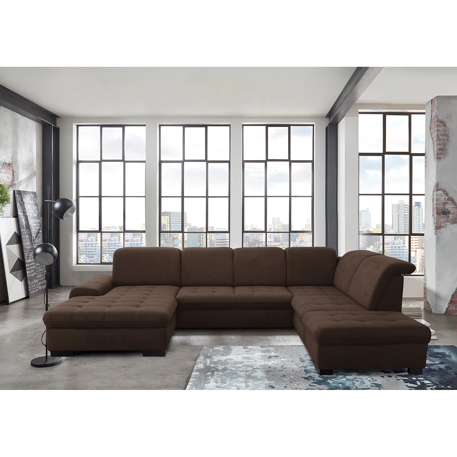 Loftscape Canapé panoramique Boussay - Tissage à plat - Tissu Olea: Espresso - Méridienne courte à gauche / longue à droite (vue de face) - Avec fonction couchage 2 Loftscape Canapé panoramique Boussay - Tissage à plat - Tissu Olea: Espresso - Méridienne courte à gauche / longue à droite (vue de face) - Avec fonction couchage – Image 2