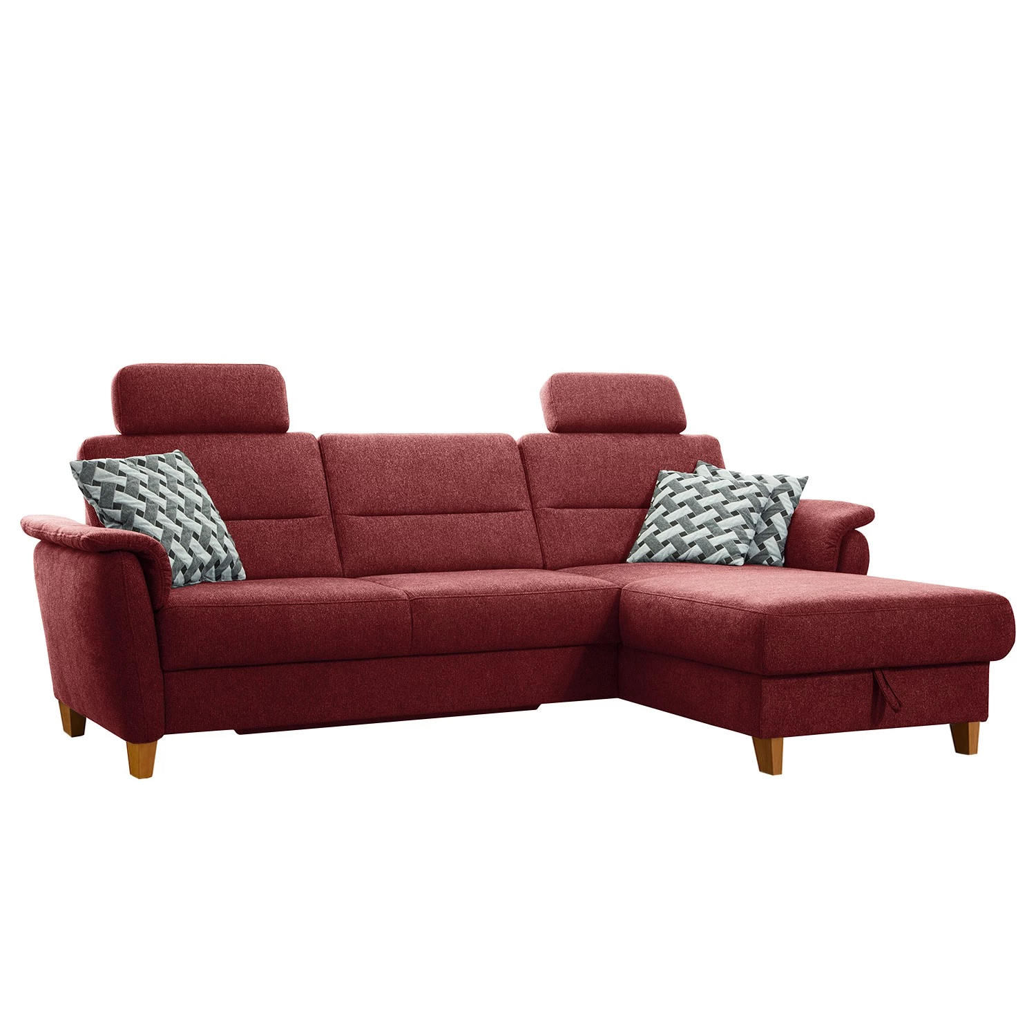 Loftscape Canapé d’angle Baulon I - Tissage à plat - Tissu Ama: Bordeaux - Méridienne courte à droite (vue de face) - Avec fonction couchage 1 Loftscape Canapé d’angle Baulon I - Tissage à plat - Tissu Ama: Bordeaux - Méridienne courte à droite (vue de face) - Avec fonction couchage