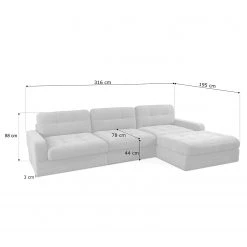 Fredriks Canapé d’angle Montfort - Chenille - Tissu Chenille Alix: Gris - Largeur : 315 cm - Méridienne courte à droite (vue de face) -Canapés Soldes Magasin 1000254257 210426 12325201116 SKETCH DETAILS P000000001000254257 sketch