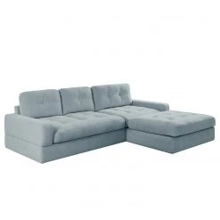 Fredriks Canapé d’angle Montfort - Chenille - Tissu Chenille Alix: Bleu clair - Largeur : 263 cm - Méridienne courte à droite (vue de face)