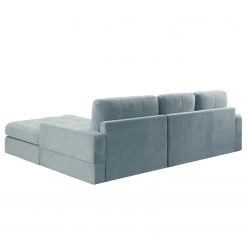 Fredriks Canapé d’angle Montfort - Chenille - Tissu Chenille Alix: Bleu clair - Largeur : 263 cm - Méridienne courte à droite (vue de face) -Canapés Soldes Magasin 1000254271 210426 12331501251 DETAILS P000000001000254271