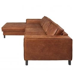 Ars manufacti Canapé d’angle FORT DODGE - Aspect cuir vieilli - Microfibre Yaka: Cognac - Méridienne courte à gauche (vue de face) - Avec fonction couchage -Canapés Soldes Magasin 1000254513 210330 06272000101 DETAILS P000000001000254513