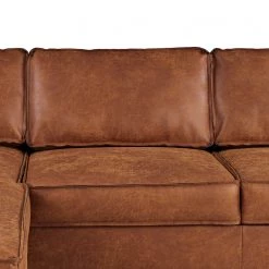 Ars manufacti Canapé d’angle FORT DODGE - Aspect cuir vieilli - Microfibre Yaka: Cognac - Méridienne courte à gauche (vue de face) - Avec fonction couchage -Canapés Soldes Magasin 1000254513 210330 06272000102 DETAILS P000000001000254513