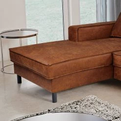 Ars manufacti Canapé d’angle FORT DODGE - Aspect cuir vieilli - Microfibre Yaka: Cognac - Méridienne courte à gauche (vue de face) - Avec fonction couchage -Canapés Soldes Magasin 1000254513 210330 06272300108 DETAILS P000000001000254513
