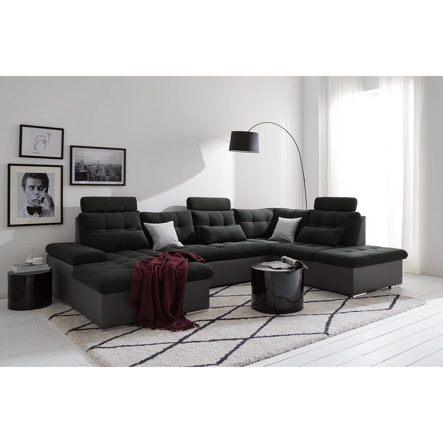 Fredriks Canapé panoramique Puntiro - Imitation cuir / Tissu structuré - Cuir synthétique Lilo / Tissu structuré Satur: Gris foncé / Anthracite 2 Fredriks Canapé panoramique Puntiro - Imitation cuir / Tissu structuré - Cuir synthétique Lilo / Tissu structuré Satur: Gris foncé / Anthracite – Image 2