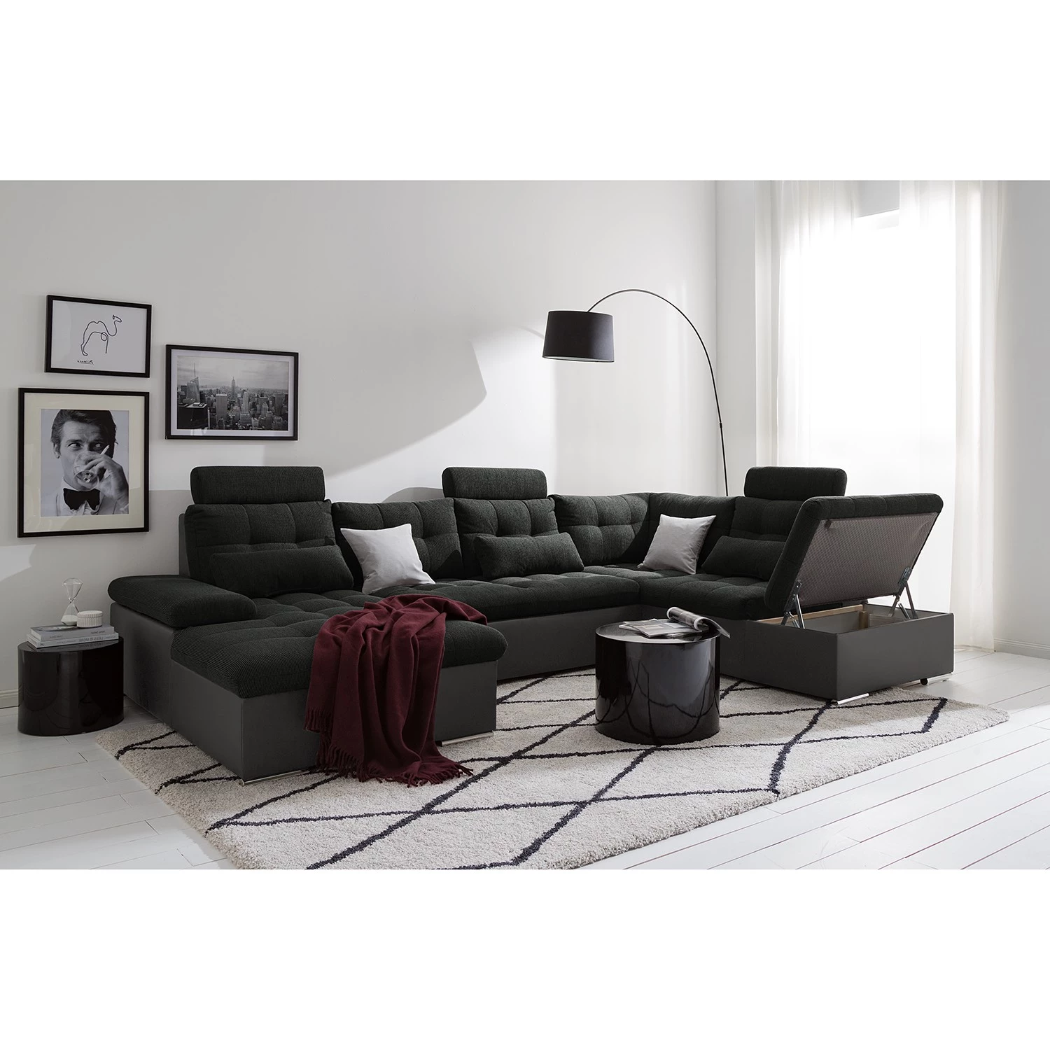 Fredriks Canapé panoramique Puntiro - Imitation cuir / Tissu structuré - Cuir synthétique Lilo / Tissu structuré Satur: Gris foncé / Anthracite 3 Fredriks Canapé panoramique Puntiro - Imitation cuir / Tissu structuré - Cuir synthétique Lilo / Tissu structuré Satur: Gris foncé / Anthracite – Image 3