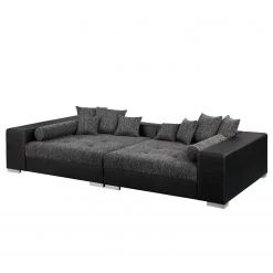 Loftscape Grand canapé Canton I - Imitation cuir / Tissu structuré - Noir / Gris