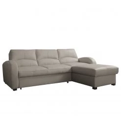 Loftscape Canapé d’angle Nilsia - Imitation cuir - Cuir Mabel: Gris clair - Méridienne courte à droite (vue de face) - Avec fonction couchage