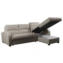 Loftscape Canapé d’angle Nilsia - Imitation cuir - Cuir Mabel: Gris clair - Méridienne courte à droite (vue de face) - Avec fonction couchage -Canapés Soldes Magasin 1000263558 210601 15013301392 DETAILS P000000001000263558