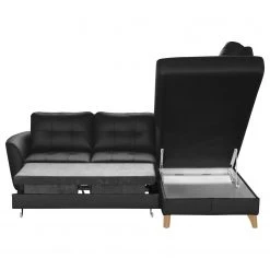 Loftscape Canapé d’angle Heimari II - Cuir Mabel: Noir - Méridienne longue à droite (vue de face) - Avec fonction couchage -Canapés Soldes Magasin 1000263620 210611 13005000106 DETAILS P000000001000263620