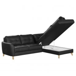 Loftscape Canapé d’angle Heimari II - Cuir Mabel: Noir - Méridienne longue à droite (vue de face) - Avec fonction couchage -Canapés Soldes Magasin 1000263620 210611 13290600081 DETAILS P000000001000263620