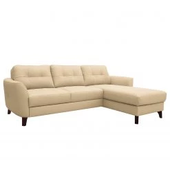 Loftscape Canapé d’angle Heimari I - Cuir Mabel: Beige - Méridienne courte à droite (vue de face) - Avec fonction couchage