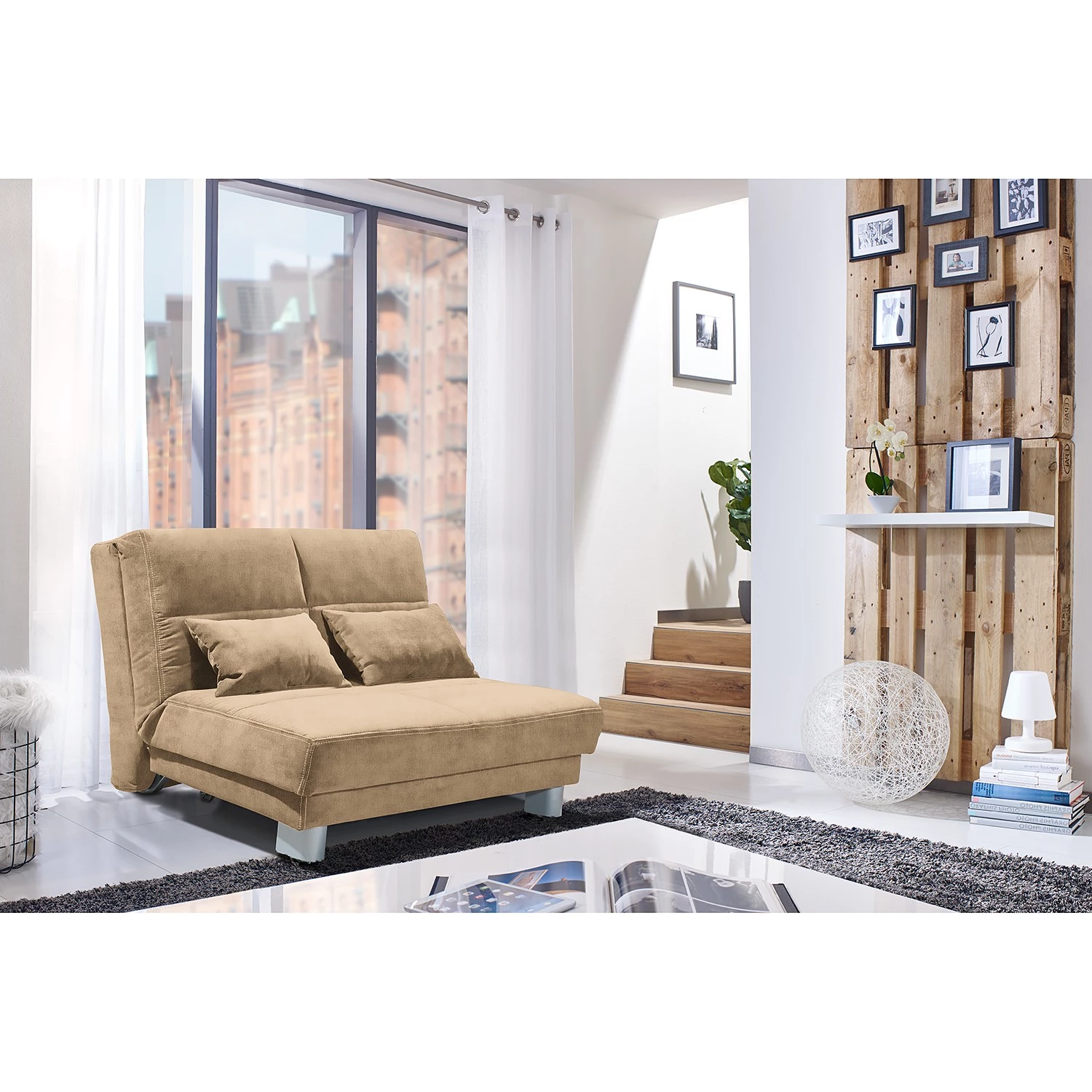 Loftscape Canapé convertible Rakir - Microfibre - Microfibre Enza: Beige - Largeur : 120 cm 2 Loftscape Canapé convertible Rakir - Microfibre - Microfibre Enza: Beige - Largeur : 120 cm – Image 2