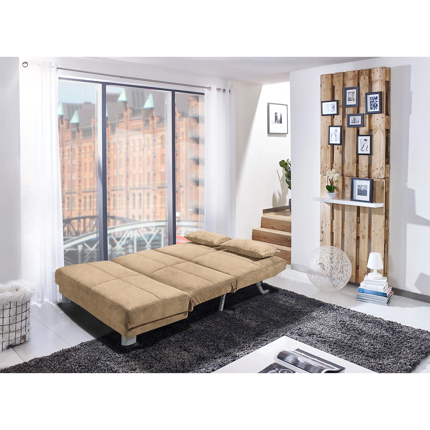 Loftscape Canapé convertible Rakir - Microfibre - Microfibre Enza: Beige - Largeur : 120 cm 3 Loftscape Canapé convertible Rakir - Microfibre - Microfibre Enza: Beige - Largeur : 120 cm – Image 3