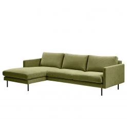 Mørteens Canapé d’angle Landos II - Velours côtelé Licia: Vert pâle - Méridienne courte à gauche (vue de face)