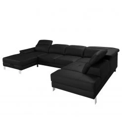 Loftscape Canapé panoramique Bussy - Cuir véritable - Cuir Moja: Noir - Méridienne courte à gauche / longue à droite (vue de face) - Sans fonction couchage -Canapés Soldes Magasin 1000266800 210527 11182900454 DETAILS P000000001000266800