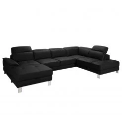 Loftscape Canapé panoramique Bussy - Cuir véritable - Cuir Moja: Noir - Méridienne courte à gauche / longue à droite (vue de face) - Sans fonction couchage -Canapés Soldes Magasin 1000266800 210527 11182900455 DETAILS P000000001000266800