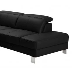 Loftscape Canapé panoramique Bussy - Cuir véritable - Cuir Moja: Noir - Méridienne courte à gauche / longue à droite (vue de face) - Sans fonction couchage -Canapés Soldes Magasin 1000266800 210527 11182900457 DETAILS P000000001000266800