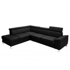 Loftscape Canapé d’angle Busene - Cuir véritable - Cuir Moja: Noir - Méridienne longue à gauche (vue de face) - Avec fonction couchage