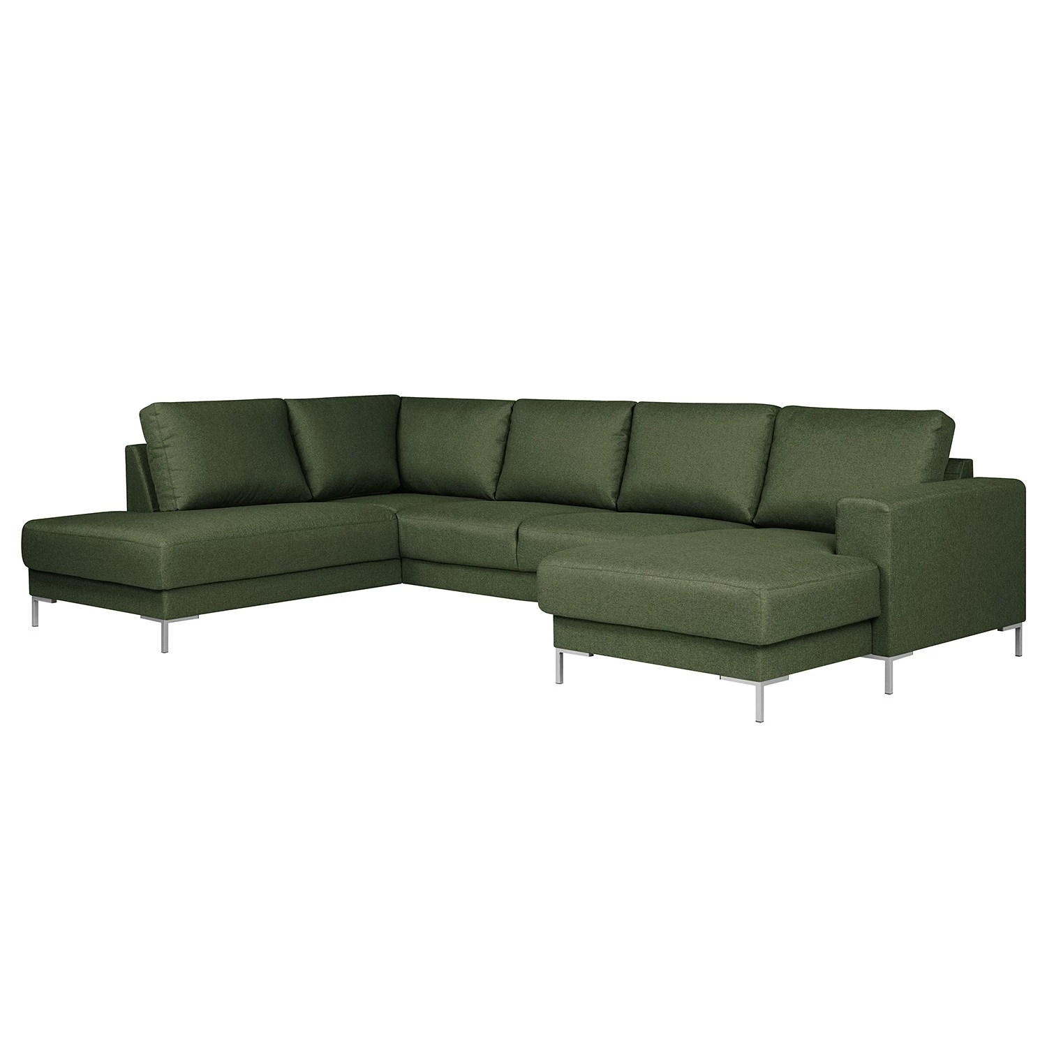 Fredriks Canapé panoramique Summer - Étoffe tissée Mavie: Vert foncé - Méridienne courte à droite / longue à gauche (vue de face) 1 Fredriks Canapé panoramique Summer - Étoffe tissée Mavie: Vert foncé - Méridienne courte à droite / longue à gauche (vue de face)