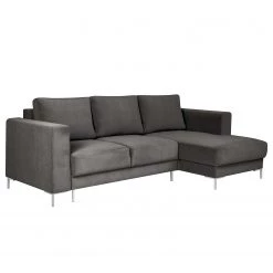 Fredriks Canapé d’angle Summer - Velours Vaia: Gris foncé - Méridienne courte à droite (vue de face) - Avec fonction couchage