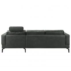 Ars manufacti Canapé d’angle Hanks - Aspect cuir vieilli - Microfibre Yaka: Noir - Méridienne courte à droite (vue de face) -Canapés Soldes Magasin 1000283539 210817 15273800867 DETAILS P000000001000283539