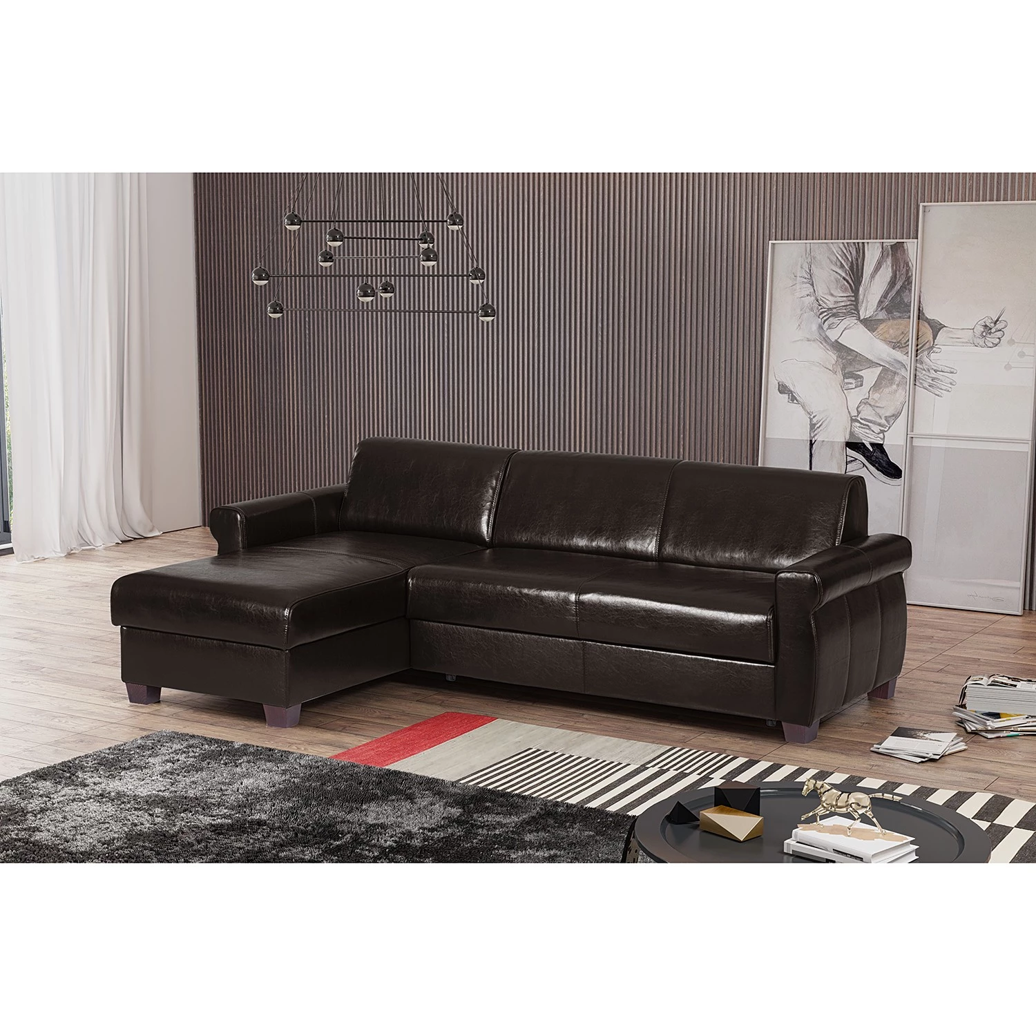 Ars manufacti Canapé d’angle José - Cuir véritable / Imitation cuir - Cuir synthétique Babet: Noir - Méridienne courte à gauche (vue de face) 2 Ars manufacti Canapé d’angle José - Cuir véritable / Imitation cuir - Cuir synthétique Babet: Noir - Méridienne courte à gauche (vue de face) – Image 2