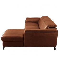 Ars manufacti Canapé d’angle Lagor - Cuir véritable - Cuir Padme: Cognac - Méridienne courte à droite (vue de face) - Fonction relaxation -Canapés Soldes Magasin 1000283567 210817 15271800582 DETAILS P000000001000283567