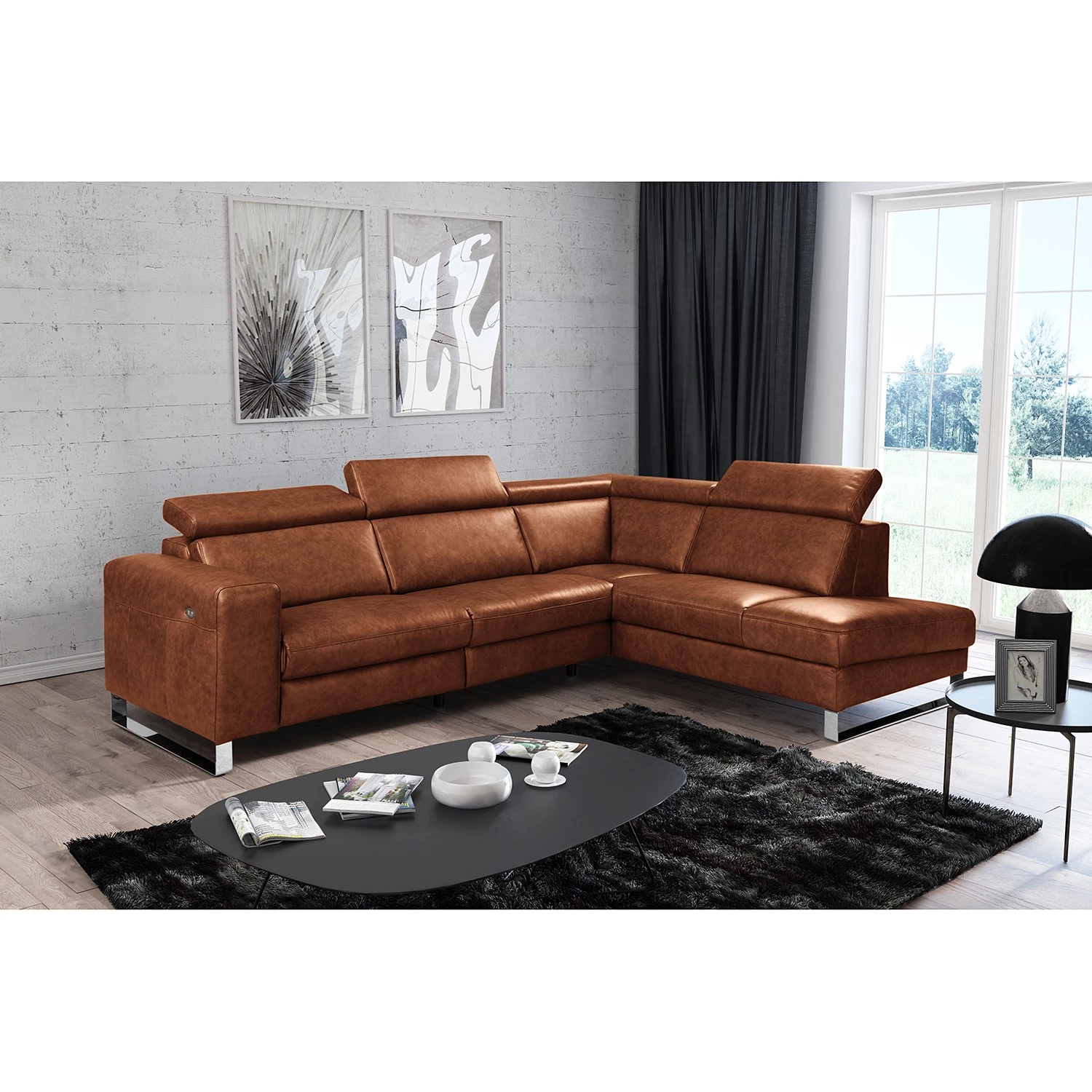 Ars manufacti Canapé d’angle Magas - Cuir véritable - Cuir Padme: Cognac - Méridienne longue à droite (vue de face) - Fonction relaxation 2 Ars manufacti Canapé d’angle Magas - Cuir véritable - Cuir Padme: Cognac - Méridienne longue à droite (vue de face) - Fonction relaxation – Image 2