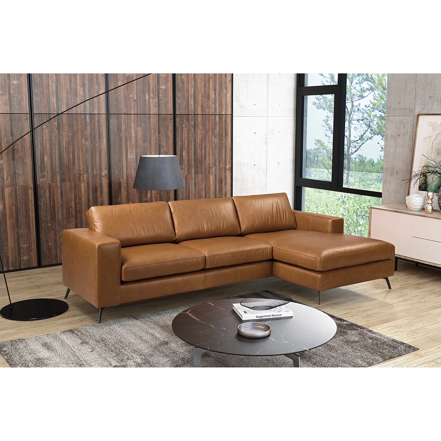 Ars manufacti Canapé d’angle Neuss - Cuir véritable - Cuir Cerys: Marron - Méridienne courte à droite (vue de face) 2 Ars manufacti Canapé d’angle Neuss - Cuir véritable - Cuir Cerys: Marron - Méridienne courte à droite (vue de face) – Image 2