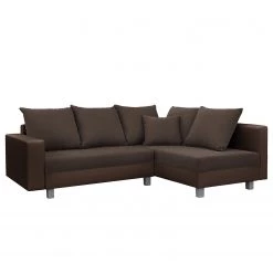 Loftscape Canapé d’angle Drayton - Imitation cuir / Microfibre - Cuir Soka / Microfibre Miako: Marron foncé / Espresso - Méridienne longue à droite (vue de face) - Avec repose-pieds -Canapés Soldes Magasin 1000287695 210910 11443901489 DETAILS P000000001000287695