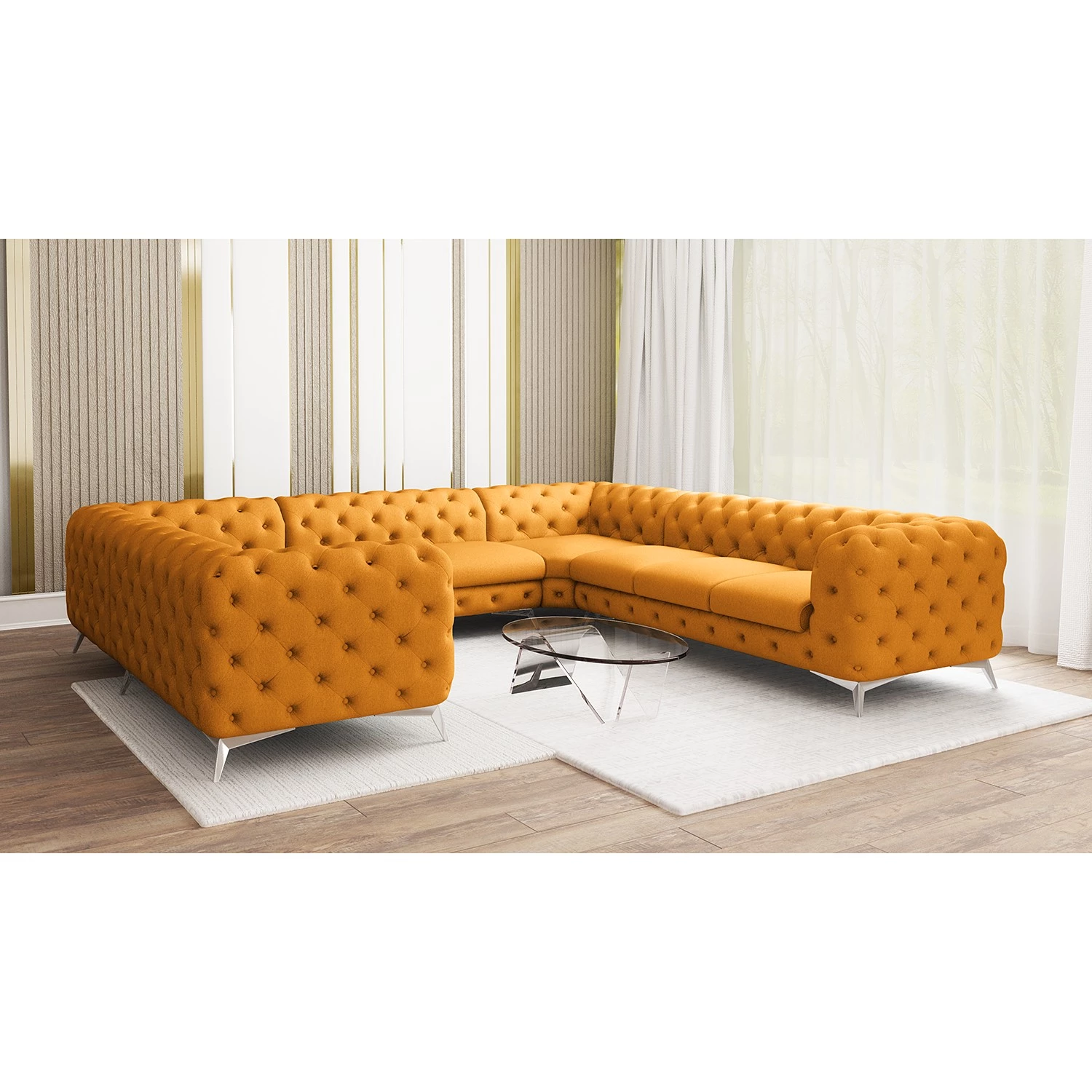 Jack & Alice Canapé panoramique Laviva I - Microfibre Enza: Safran - Alignement à gauche 2 Jack & Alice Canapé panoramique Laviva I - Microfibre Enza: Safran - Alignement à gauche – Image 2