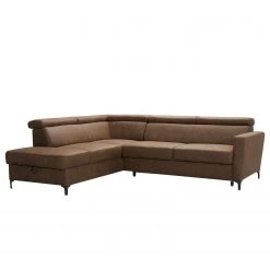 Fredriks Canapé d’angle Landaff - Microfibre - Microfibre Torne: Marron scuro - Méridienne longue à gauche (vue de face) - Avec fonction couchage - Sans repose-pieds