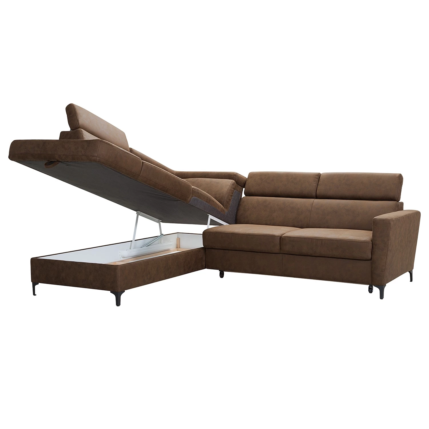 Fredriks Canapé d’angle Landaff - Microfibre - Microfibre Torne: Marron scuro - Méridienne longue à gauche (vue de face) - Avec fonction couchage - Sans repose-pieds 4 Fredriks Canapé d’angle Landaff - Microfibre - Microfibre Torne: Marron scuro - Méridienne longue à gauche (vue de face) - Avec fonction couchage - Sans repose-pieds – Image 4