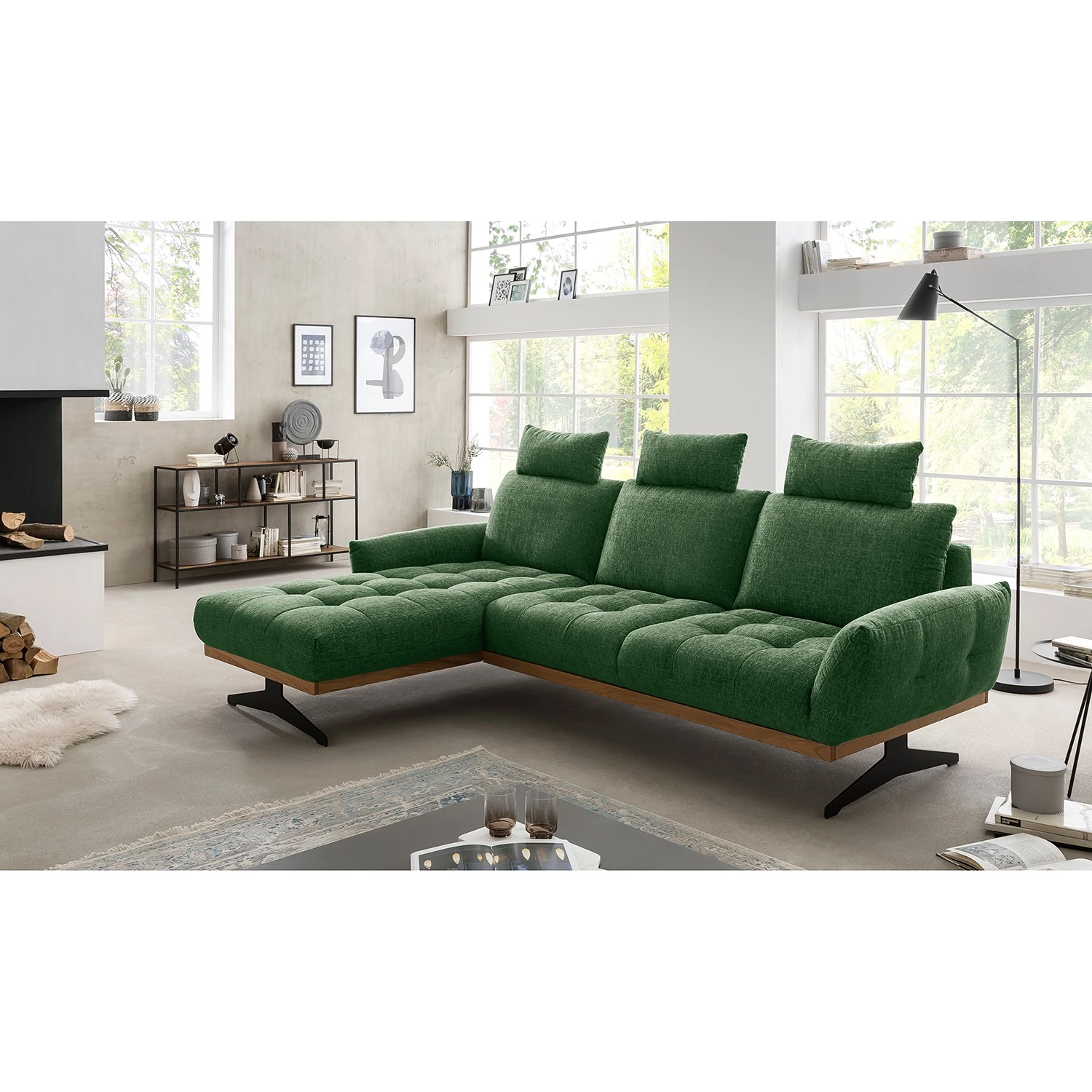 Red Living Canapé d’angle Duston - Tissu Tose: Vert - Méridienne courte à gauche (vue de face) - Avec appui-tête 2 Red Living Canapé d’angle Duston - Tissu Tose: Vert - Méridienne courte à gauche (vue de face) - Avec appui-tête – Image 2